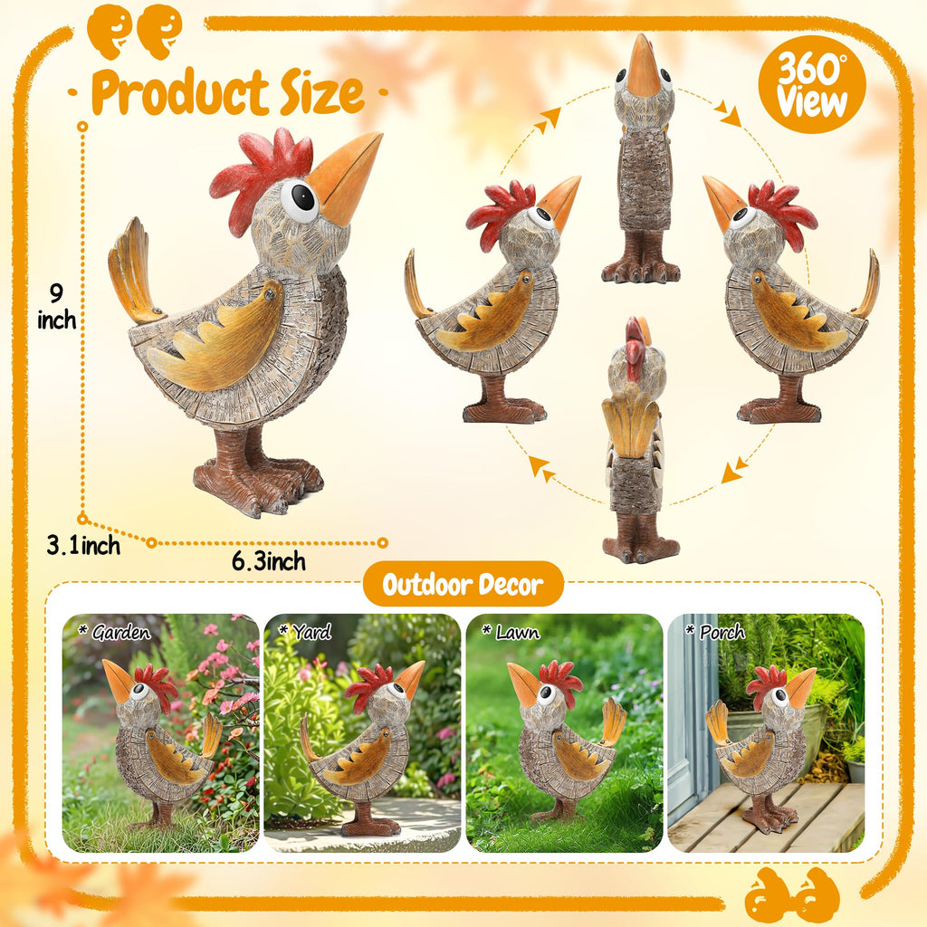 Wiresusan Outdoor Whimsical Rooster Statue Resin Chicken Art Sculpture Garden Rooster Figurine Decoration, Rustic Roosters Decor, Animal Ornament for Yard, Lawn, Home, Office, Garden Gifts