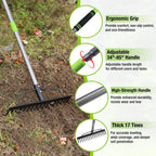 WORKPRO 65 Inch Bow Rake, 17-Tine Metal Head Rake with Adjustable Handle