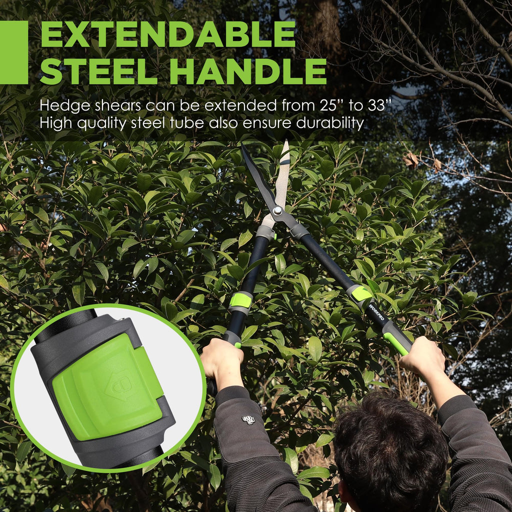 WORKPRO Extendable Hedge Shear, 25"-33" Manual Hedge Clipper/Bush Cutter