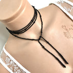 Wrapped Necklace, Black Seed Bead Jewelry, Long Layered Necklace, Tie chokier, Boho Wrapped Choker, Lariat Necklace, Christmas Gift Women
