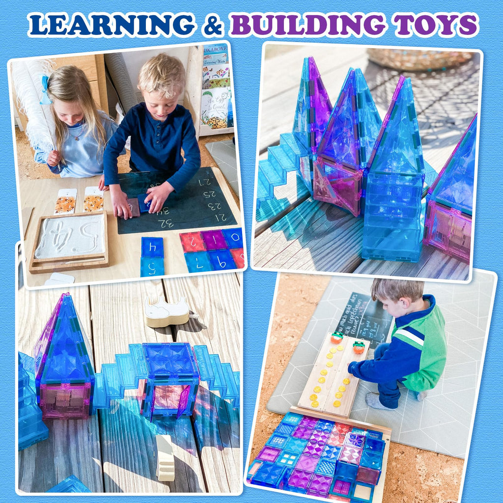 Magnetic Tiles 102pcs with 2 Stairs 2 Dolls Princess Castle Building Girls Toys Age 4-5 6-8 Magnetic Blocks Birthday Xmas Gifts for Girls Toys for 3 4 5 6 7 8+ Year Old