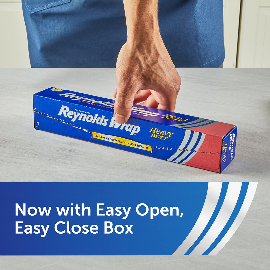 Reynolds Wrap Heavy Duty Aluminum Foil Roll, Thick Heavy Duty Foil for Added Strength and Durability, Secure Easy Open and Close Tab, 12 Inches Wide, 50 Sq. Ft. (Pack of 2)