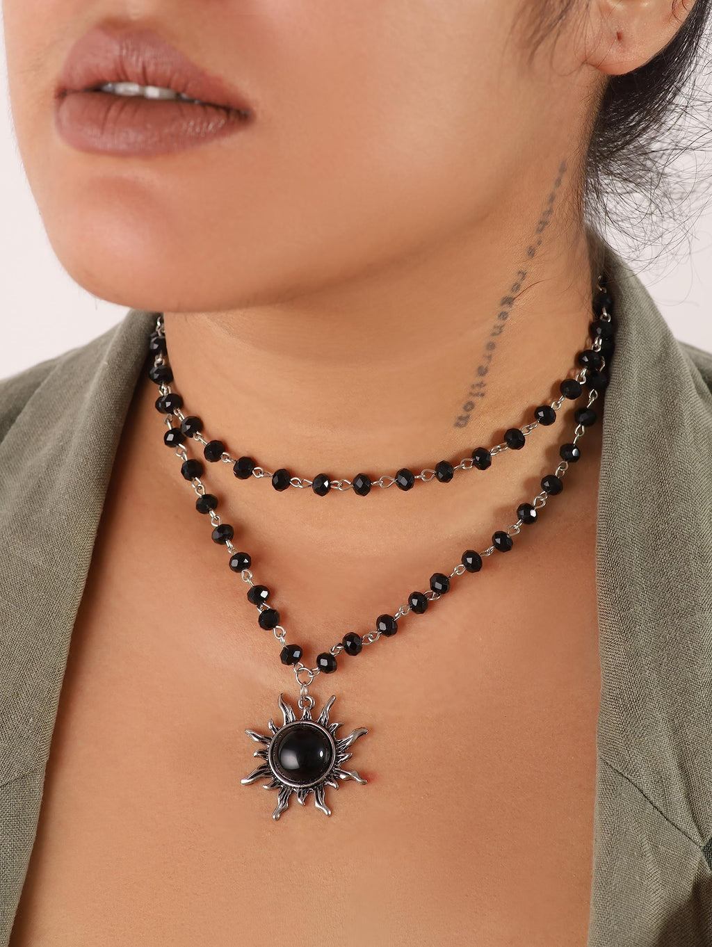 Black Crystal Sun Choker, Black Jewelry, Gothic Emo Punk Grunge Necklace