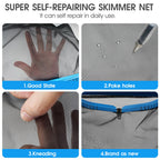 17.5'' Self-repair Pool Net with Pole 10 Ft Thick Aluminum 8 Sections Detachable Pool Poles & Nylon Fine Mesh Netting Bag Wear Resistant Pool Skimmer Net Leaf Rake for Above Ground In-ground Pools