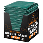 Heavy Duty Poly Tarp - 16' x 20' (4-Pack) - 10 Mil Thick Waterproof, UV Blocking Protective Cover - Reversible Green and Black - Laminated Coating - Grommets - by Xpose Safety