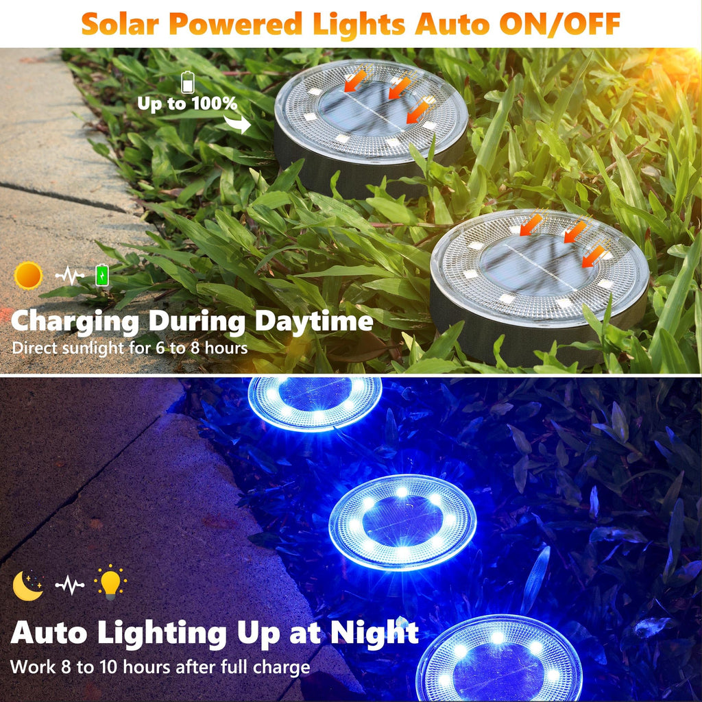 Joomer 16 Pack Solar Ground Lights, 2-in-1 Solar Lights Outdoor Waterproof Solar Powered Disc Light Landscape Garden Lighting Light for Patio Pathway Lawn Yard Driveway Walkway Deck Step (Blue)