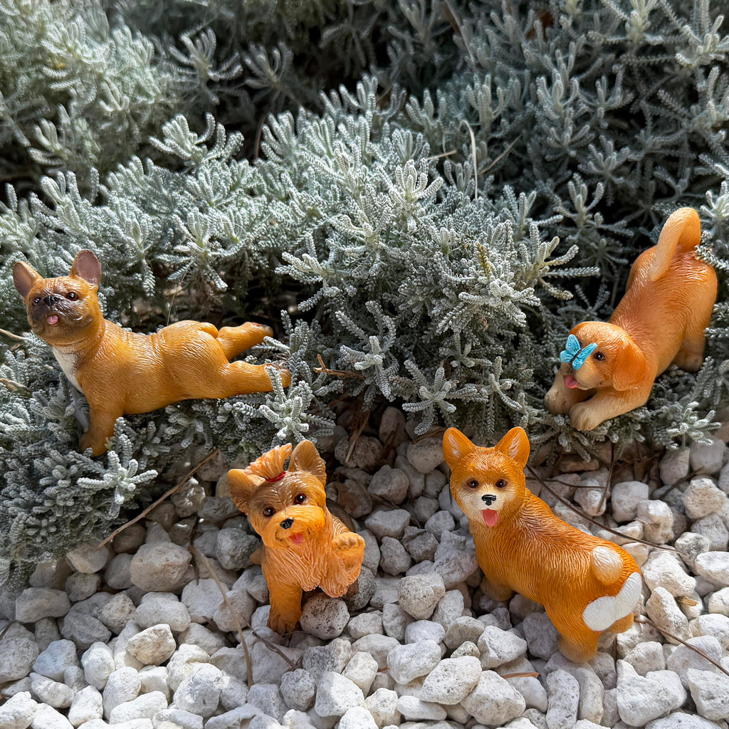 Mood Lab Fairy Garden Dog Figurines - Realistic Puppy Set (4 pcs) - Miniature Decorative Statues - Outdoor & Indoor Garden Decor