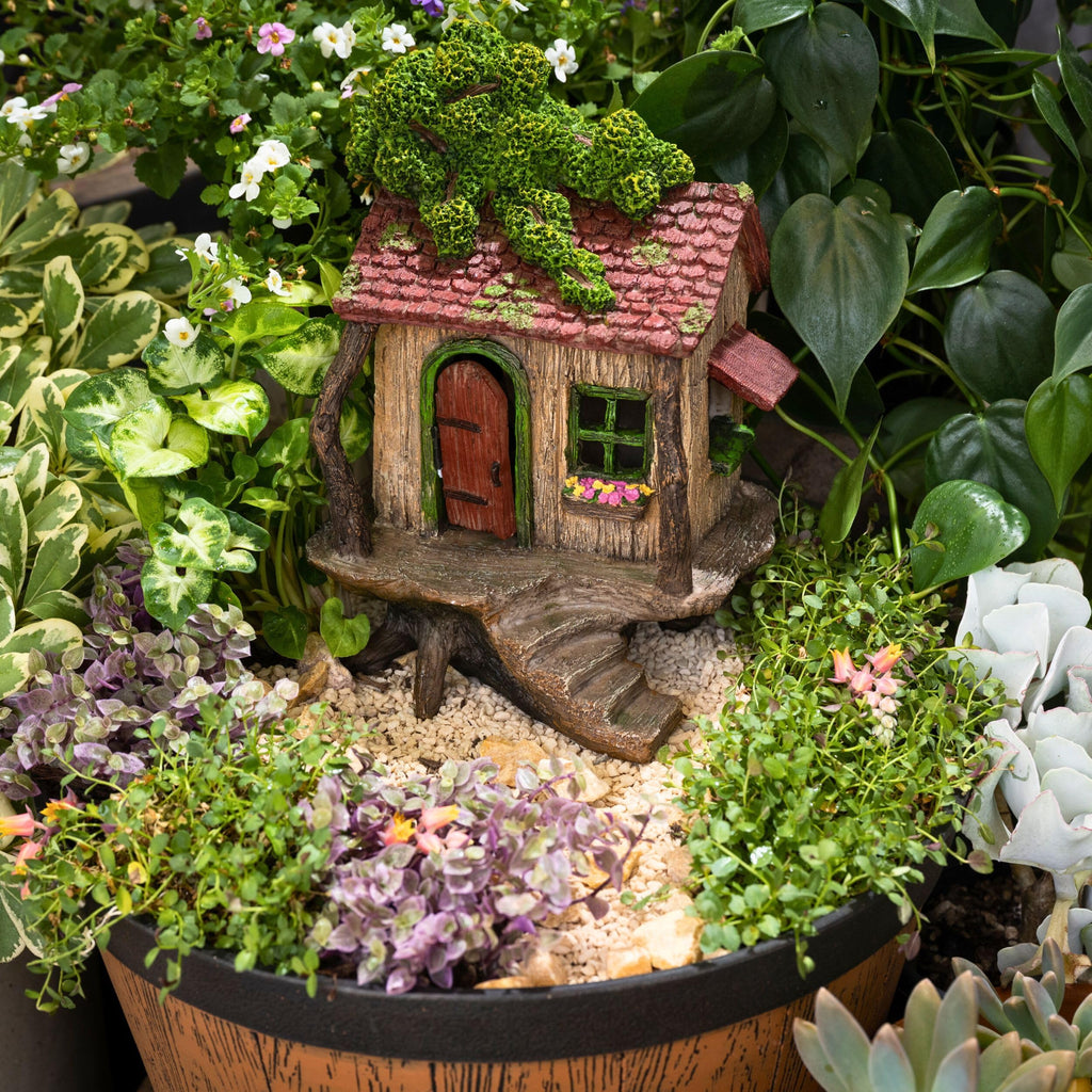 PRETMANNS Fairy Garden Tree House Outdoor Door Opens, 9"x 4" W High