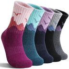 EBMORE Womens Merino Wool Hiking Socks Thermal Warm Winter Boot Crew Cushion Work Gift Socks 5 Pairs(Dark Gray/Black/Rose Red,L)