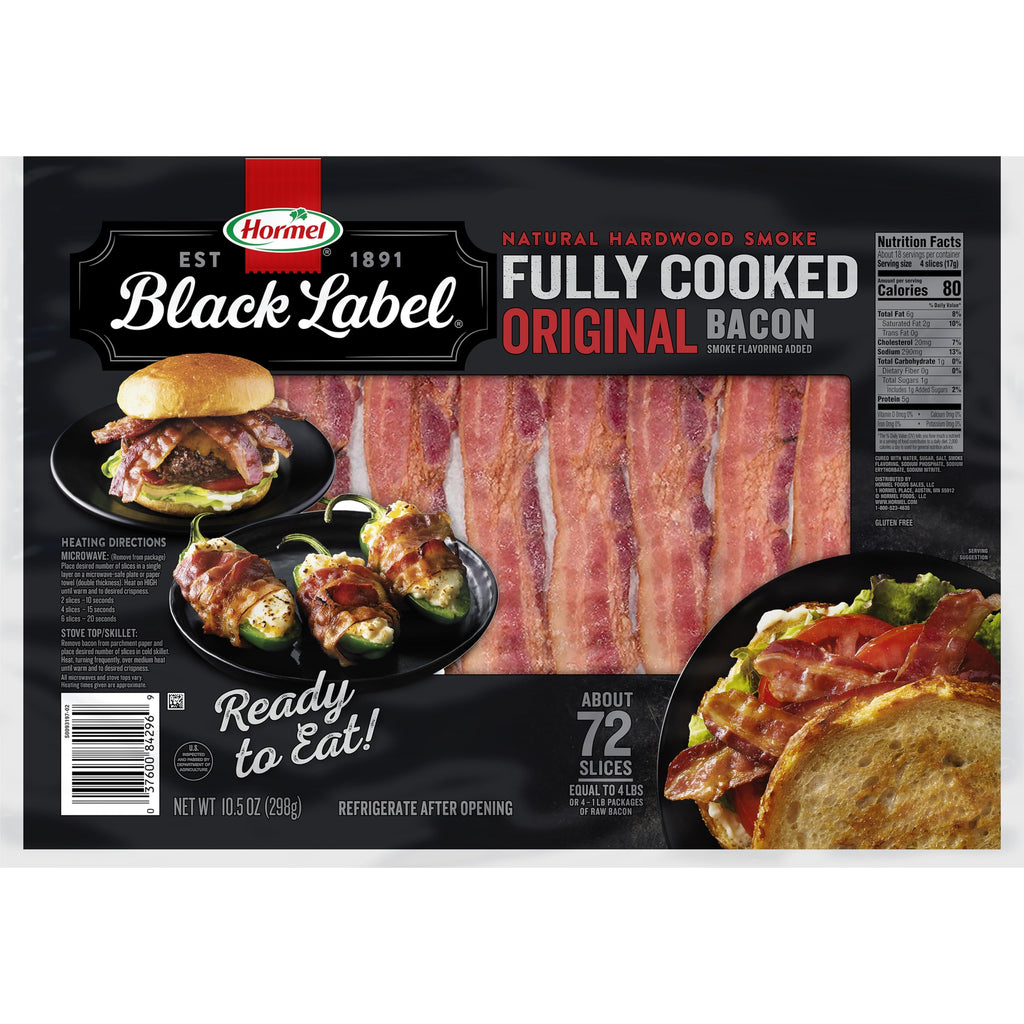 HORMEL BLACK LABEL Fully Cooked Bacon, Thick Cut Bacon, 10.5oz