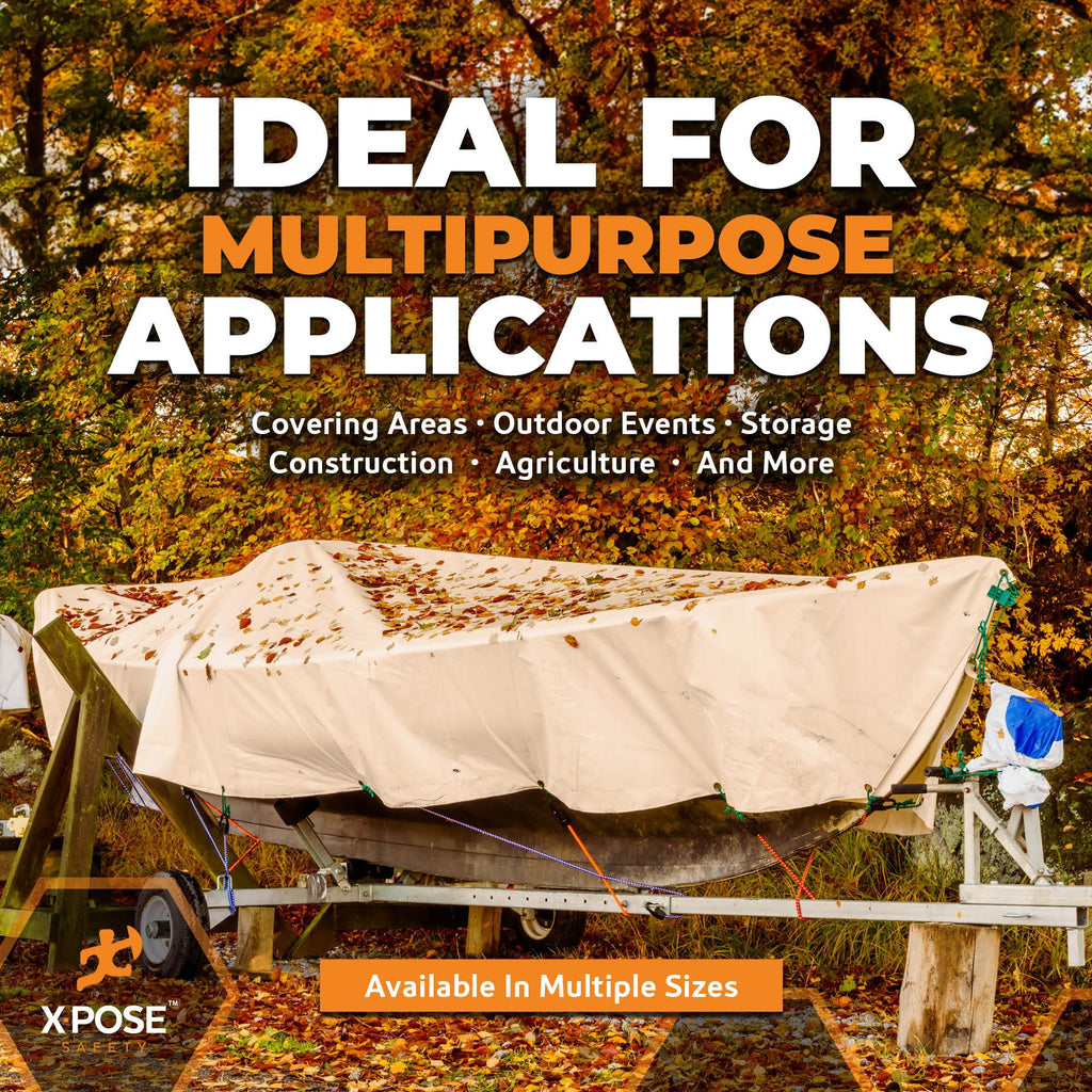 Heavy Duty Tan Poly Tarp 6' X 8' - Multipurpose Protective Cover - Durable, Waterproof, Weather Proof, Rip and Tear Resistant - Extra Thick 12 Mil Polyethylene - by Xpose Safety