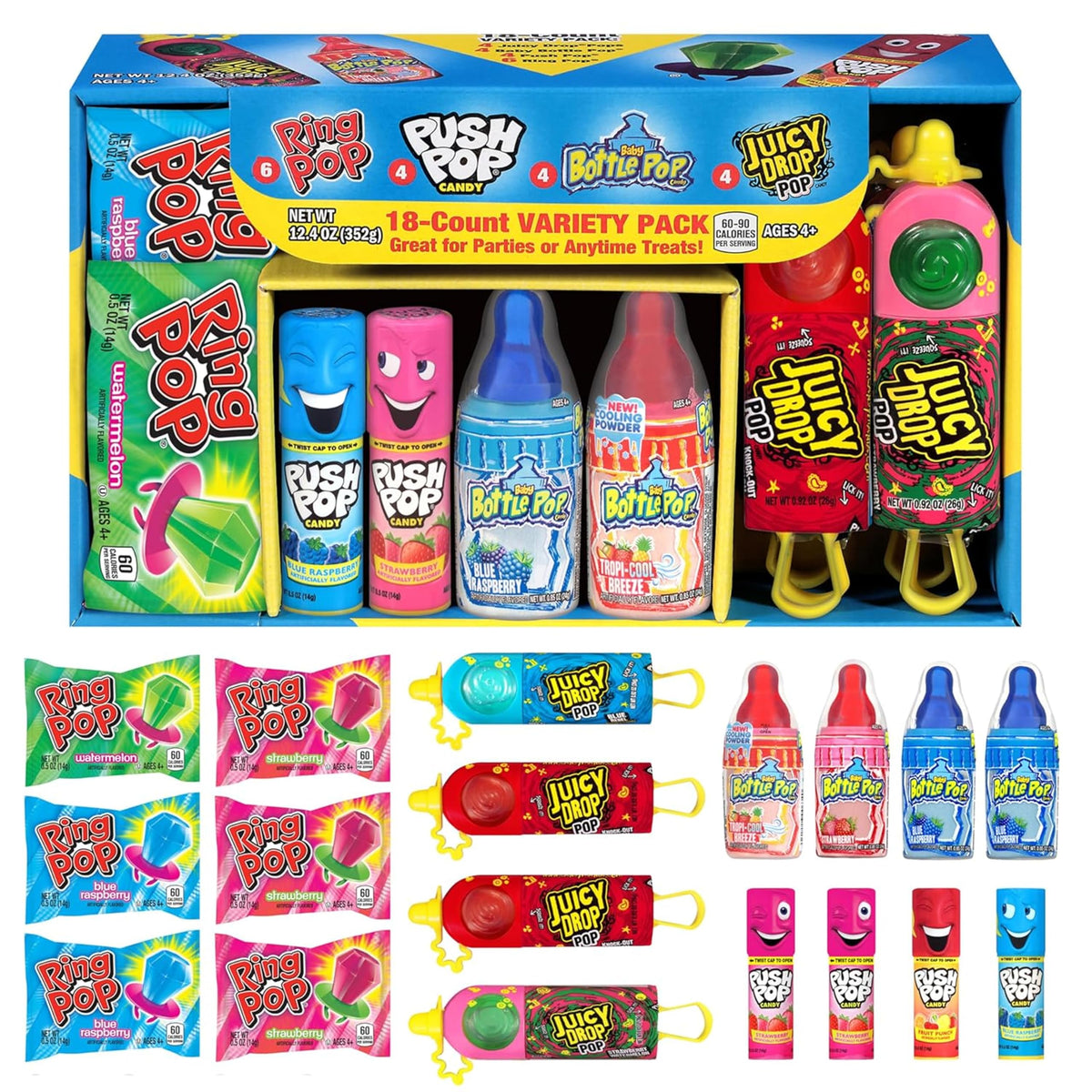 Halloween Candy Variety Pack, 18 Ct, Ring Pop, Push Pop & More