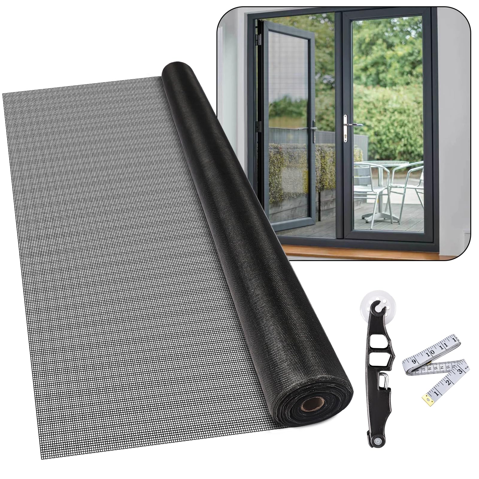 56Inch x 100Feet Window Screen Mesh Roll and Durable Screen Door Replacement, Window Mesh Screen Roll for Windows (Black)