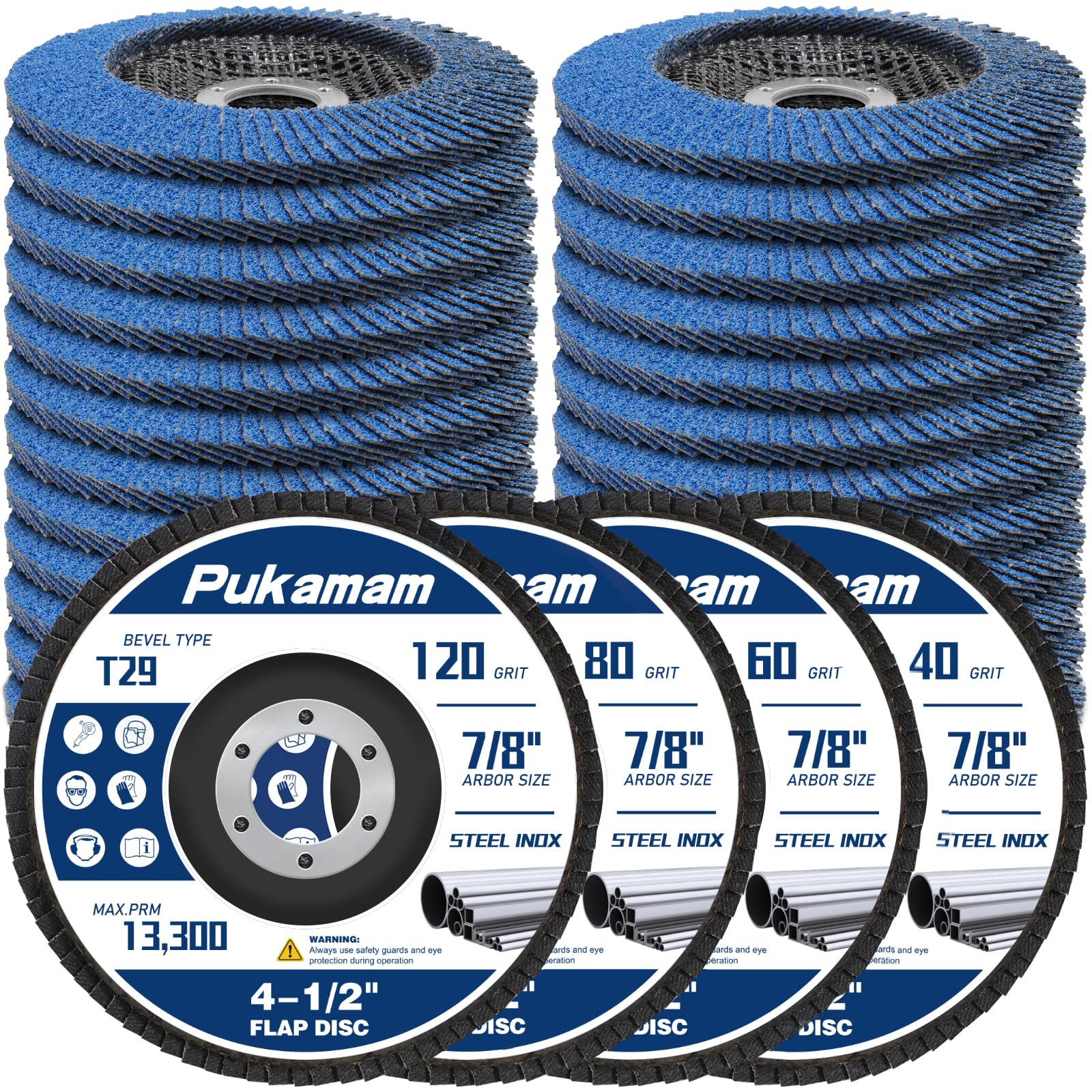 Pukamam 24 Pack of Flap Discs 4 1/2 for Angle Grinder Grit 40 60 80 120 Type 29 Zirconia Grinding Wheel for Wood Metal Sanding