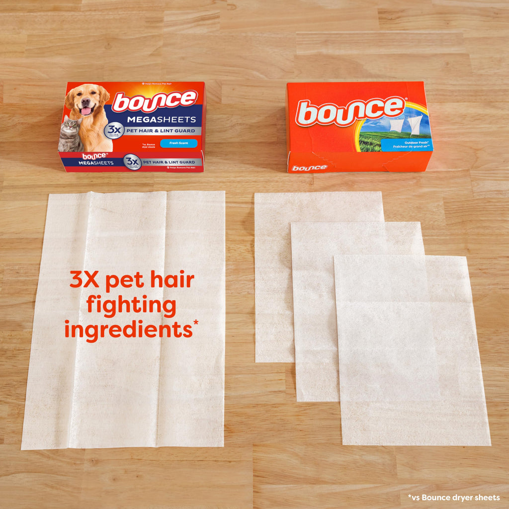 Bounce Dryer Sheets, Pet Hair and Lint Guard | Fresh Scent | Mega Size | 50 Count, Pack of 6