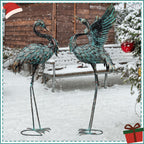 Large Garden Statues Set of 2, Metal Crane Sculptures, Bronze Heron Outdoor