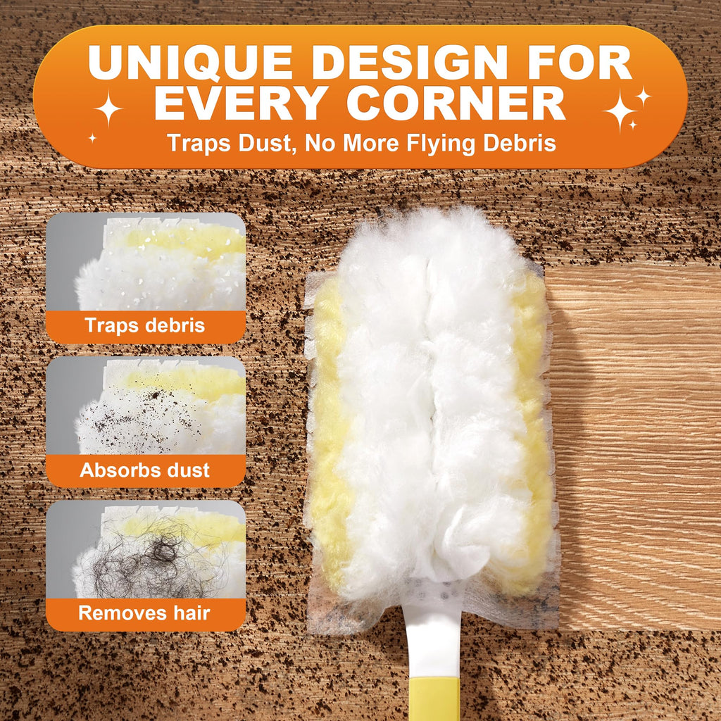 JOYMOOP Disposable Electrostatic Duster for Cleaning, with 2 Handles & 24 Ct Yellow Heavy Duty Refills for Swiffer Feather Duster, Household Cleaning Tool for Electronics, Dusting Furniture, Blinds