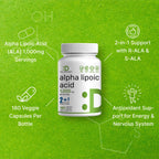 Alpha Lipoic Acid 1,000mg, 180 Veggie Capsules – 50/50 R-ALA & S-ALA for Max Bioavailability – Antioxidant Supplement – Energy & Nervous System Support – Non-GMO