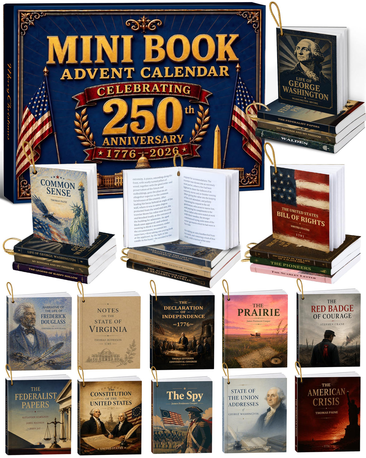 Book Advent Calendar 2026 for Book Lovers, Christmas Tree Ornaments