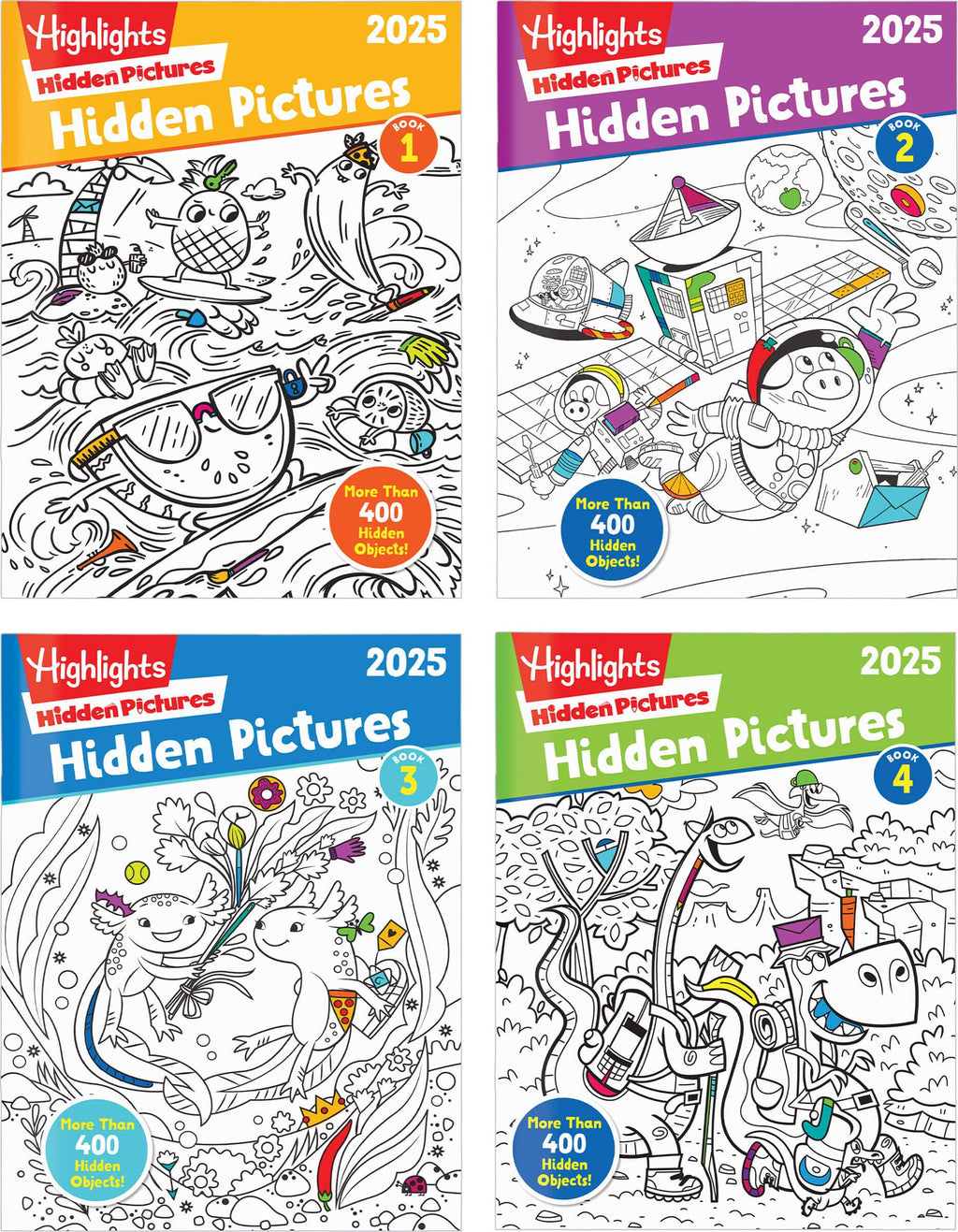 Highlights Hidden Pictures 2025 Activity Books for Kids Ages 6 and Up, 4-Book Set of Travel-Friendly Screen Free Seek and Find Fun, Books Double as Coloring Books