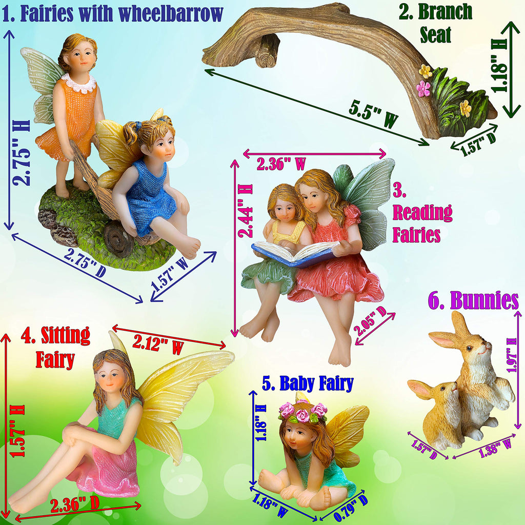 Mood Lab Fairy Garden Figurines - Fairy Statue Set (6 pcs) - Miniature Decorative Statues & Accessories - Outdoor & Indoor Garden Decor