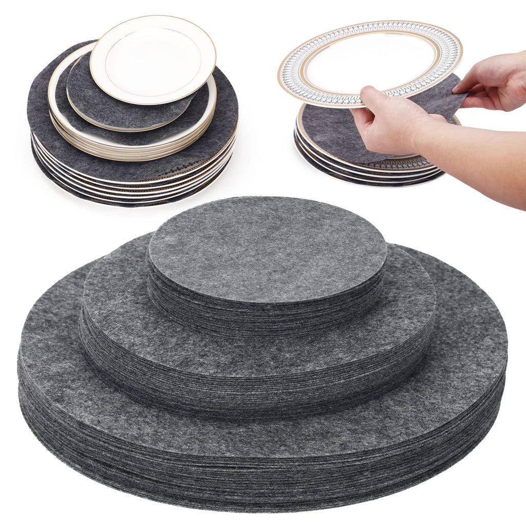 Imncya Plate Separators Storage, Set Of 60 And 3 Different Size, Thick and Premium Soft Felt Plate Dividers For China, Dish, Coffee Saucers Protecting and Stacking - Grey