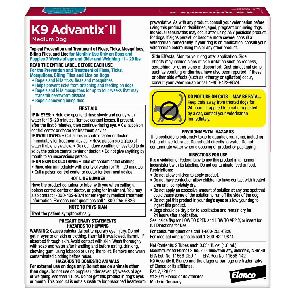 K9 Advantix II Flea & Tick Topical for Medium Dogs 11–20 lbs., 2ct