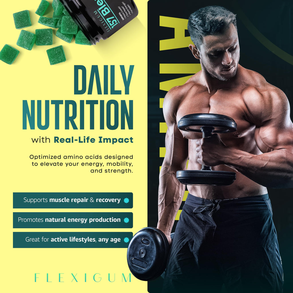 Flexigum Amino Acid Gummies – Amino Acid Gummies for Adults – Essential Amino Blend, 60 Gummies, USA