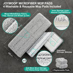 JOYMOOP Flat Mop System, Microfiber Mop and Bucket Set, White, Hands-Free Floor Cleaning System with Wringer, Wet and Dry Use, 60" Handle, Includes 4 Reusable Pads