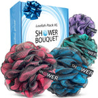 SHOWER BOUQUET Loofah-Charcoal Bath-Sponge XL-Color-4-Pack Extra-Large 75g