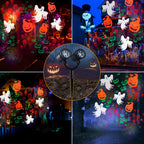 Toodour Halloween Projector Lights Outdoor, Double Head Dynamic Halloween Lights Projector with Timer, Waterproof Ghost Skeleton Devil Pumpkin Light for Home Window Wall Decor