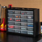 IRIS USA 24-Drawer Plastic Storage Organizer, Made in USA, Teacher Toolbox, Multi Drawer Cabinet For Garage Tools Beads Balloons Building Bricks Crafts Stickers Small Business Scrapbook Art, Black