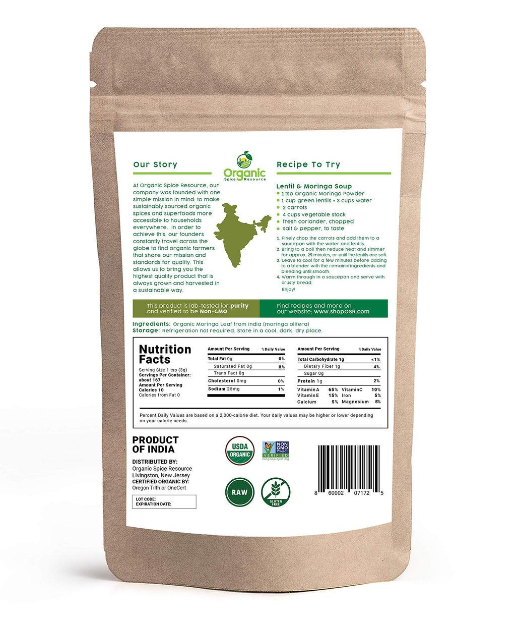 Organic Moringa Powder - 35.28 oz | Pack of 2 | USDA Organics, Non-GMO, Kosher, Halal, Moringa Olifera Powder - 100% Raw and Natural, by OSR