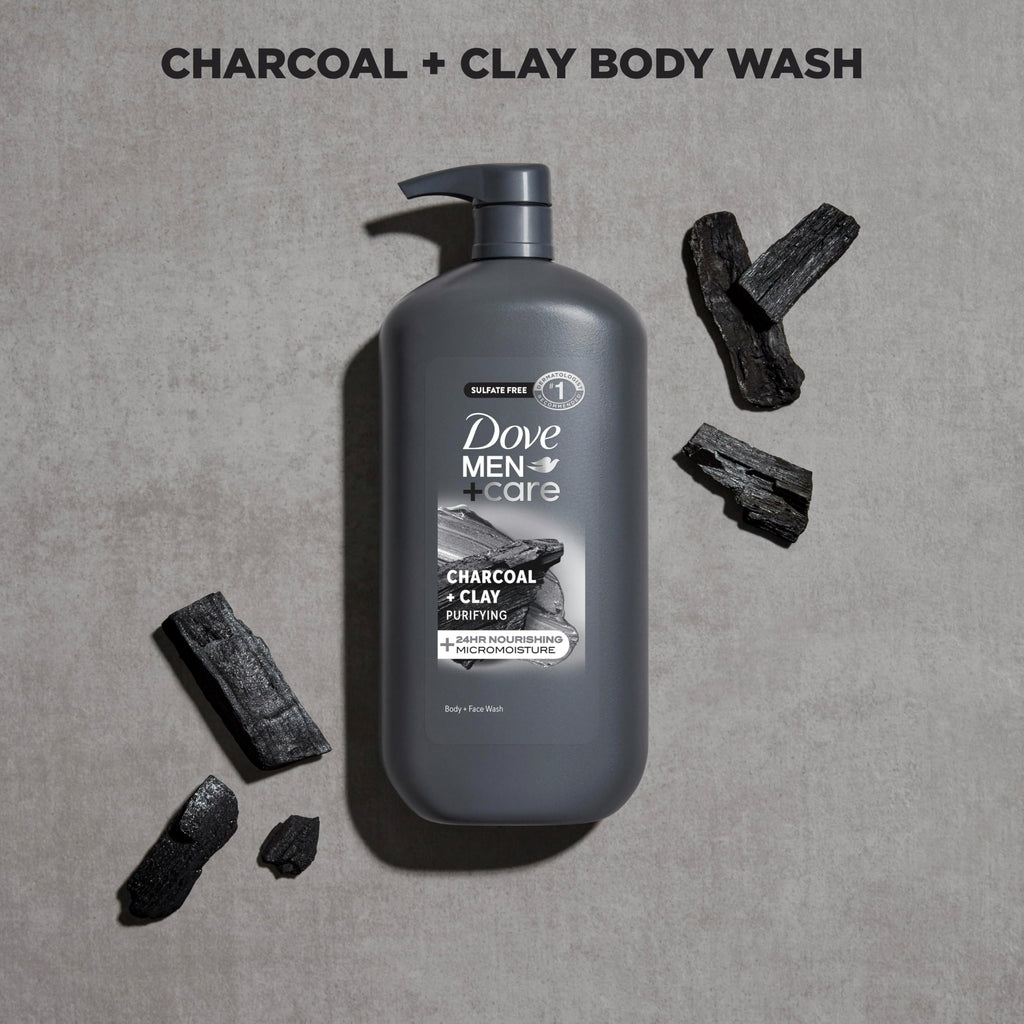 Dove Men+Care Purifying Body & Face Wash 3 Count Charcoal Clay with 24-Hour Nourishing Micromoisture Technology 30 oz