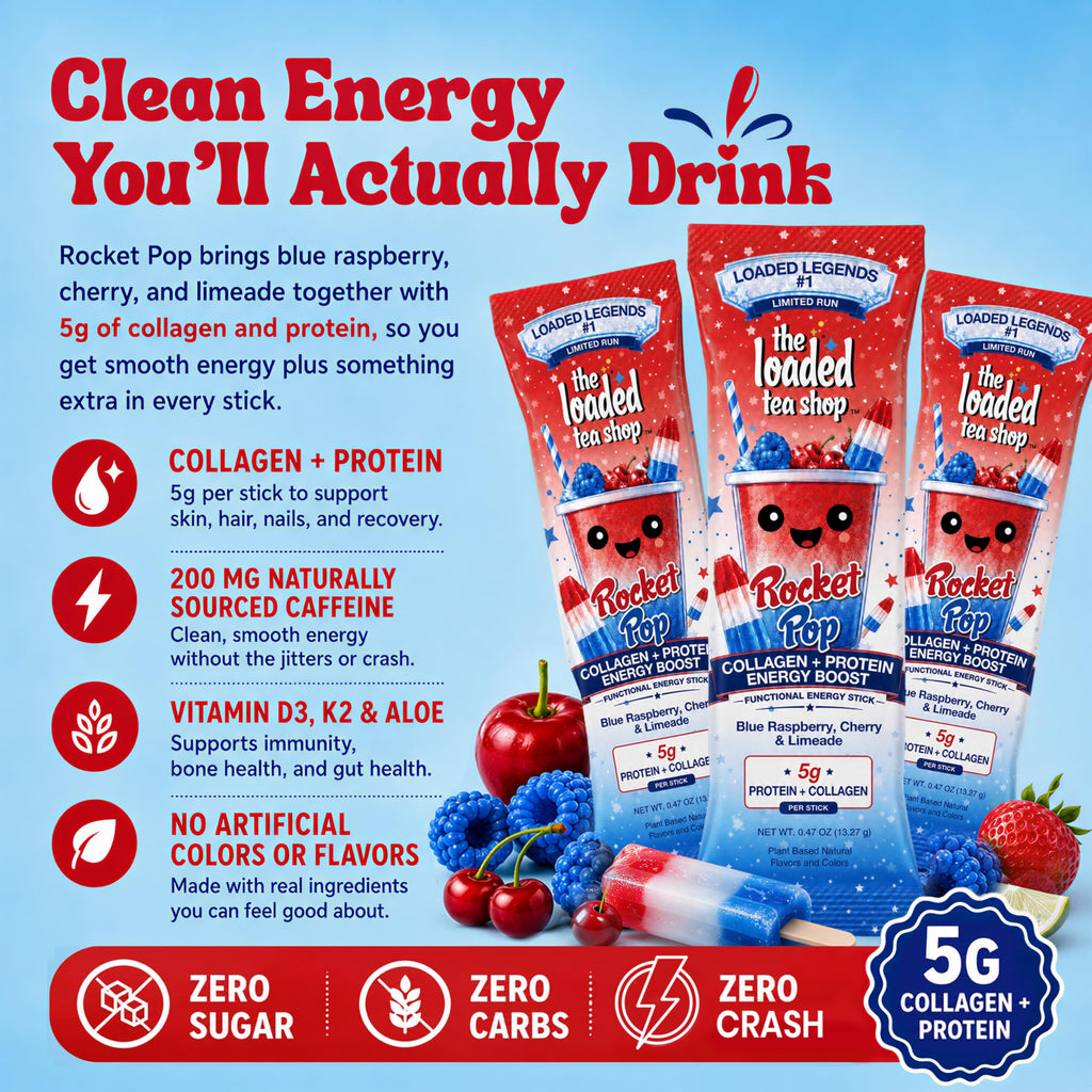 The Loaded Tea Shop Rocket Pop Collagen + Protein Energy Drink Mix, 5ct