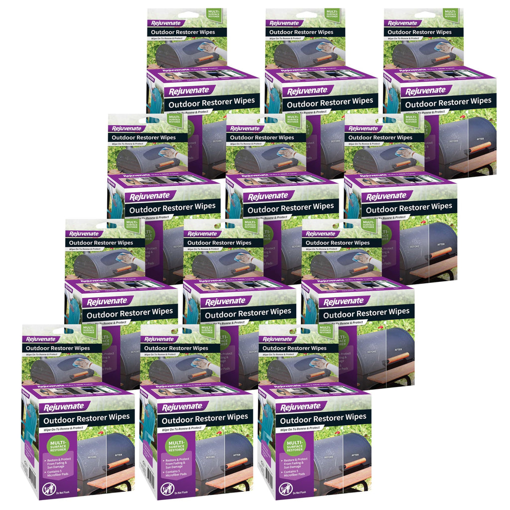 Rejuvenate Outdoor Restorer Wipes, 5 Count, Individually-Wrapped Pre-Saturated Microfiber Wipes Restore Faded and Weathered Surfaces Such As Patio Furniture, Shutters, Siding, And More, 12 Pack