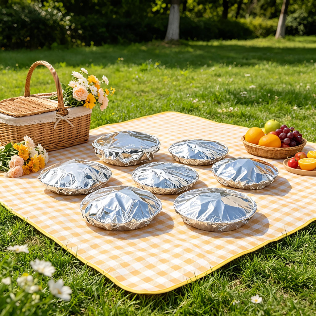 Aluminum Foil Elastic Food Cover, New Reusable Fresh Keeping Food Cover for Kitchen, Parties & Picnics, Heat Retaining Food Storage Covers for Bowls, Plates, Pots & Containers (50 Pcs)