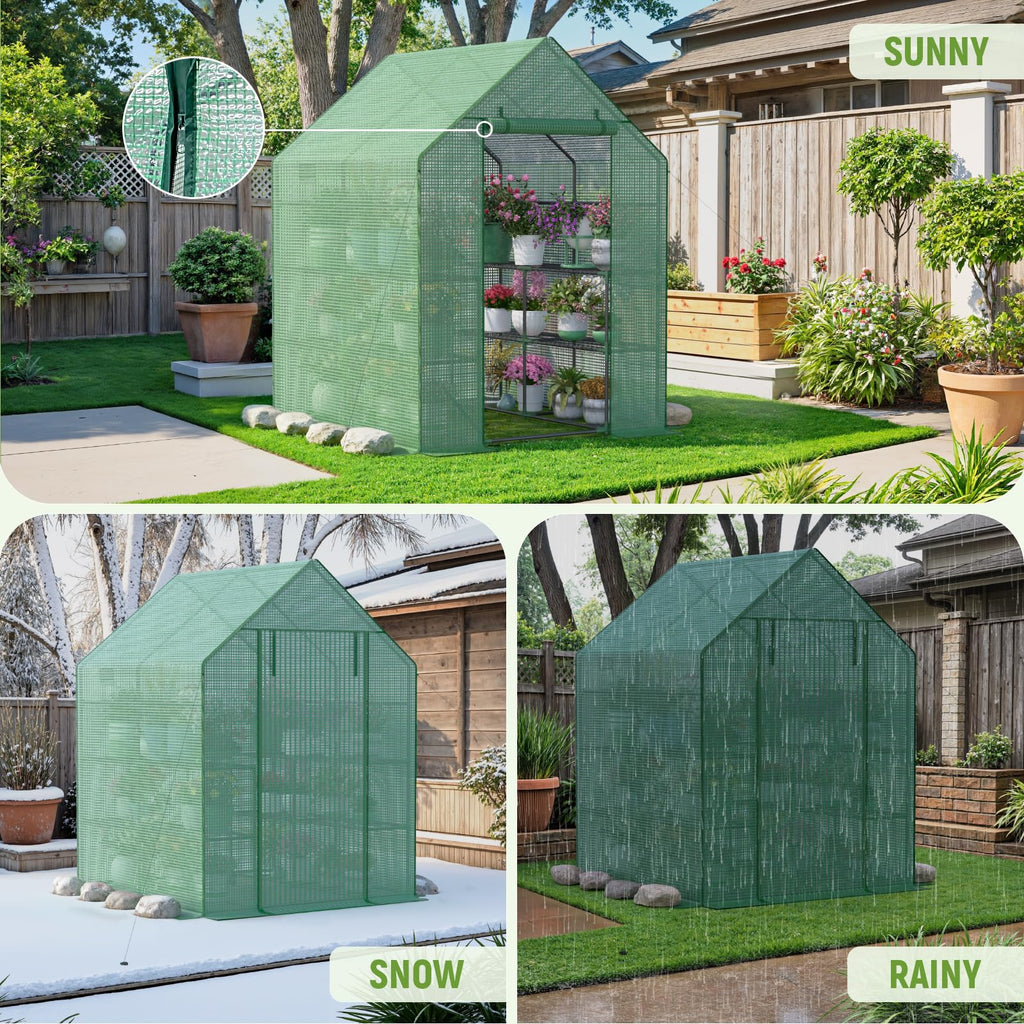 Greenhouse for Outdoors, Portable Green House, Walk in Greenhouses with Durable PE Cover, 57 x 57 x 76 inch Greenhouse with Shelves Stands,Green