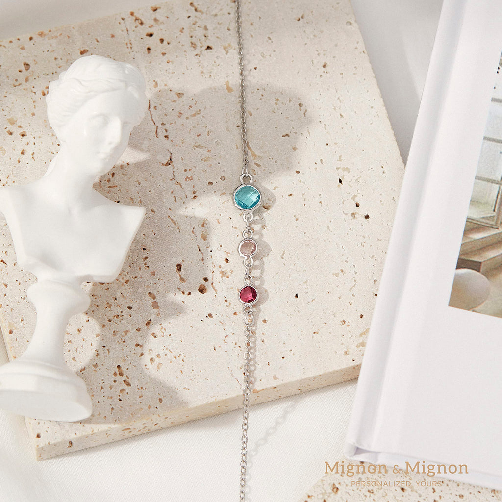 Family Birthstone Necklace for Women, Mom Birthstone Necklace 1 to 6 Stones