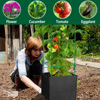 3 Packs 47 x 16 x 16 Inch Garden Tomato Cages with 17 Gallon Grow Bags- Square Plant Support Trellis Assembled with Planter Bags- Garden Cucumber Vegetables Frames for Vertical Climbing Plants