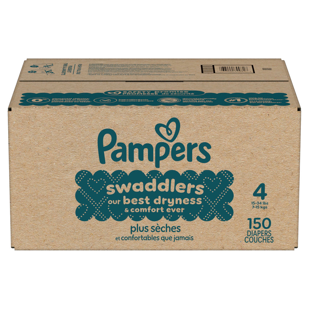Swaddlers Diapers, Size 4 (15-34 lbs), 150 Count, Fragrance Free, Hypoallergenic, Absorbent, Pediatrician Recommended, Skin Safe