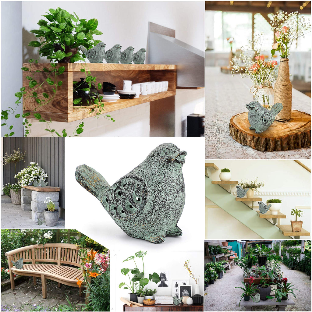 OwnMy 2 Cast Iron Green Bird Sculptures Outdoor Indoor Small Birds Statues