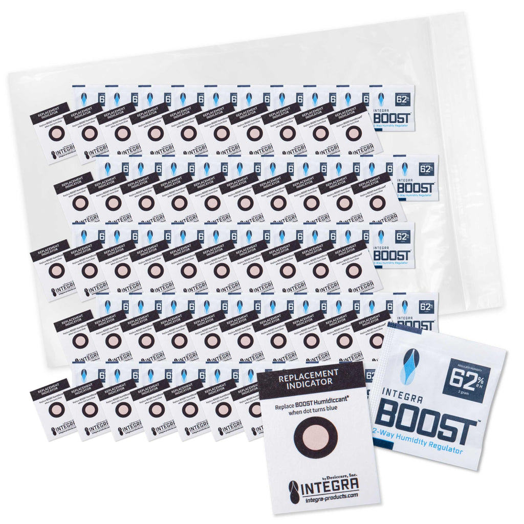 Integra Boost 2-Way Humidity Control Pack – Patented Technology for Humidity Control – Preserve Flavor & Maintain 62% RH – Moisture Absorber for Herbs, Spices & More – 2 Gram (Pack of 50)