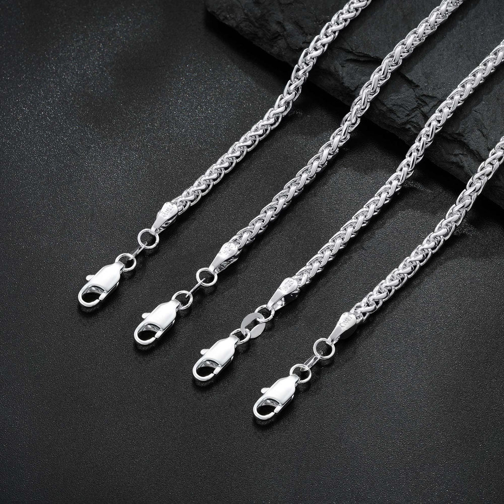 Maxcate 925 Sterling Silver Bracelet for Men, 3MM Wheat Chain 7.5 Inches