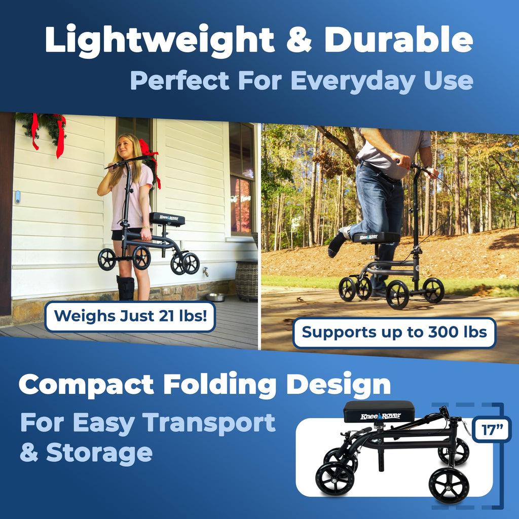 KneeRover Economy Steerable Knee Scooter – Foldable Mobility Aid & Knee Walker with Adjustable Handlebar and Comfortable Knee Pad for Adults (Black)