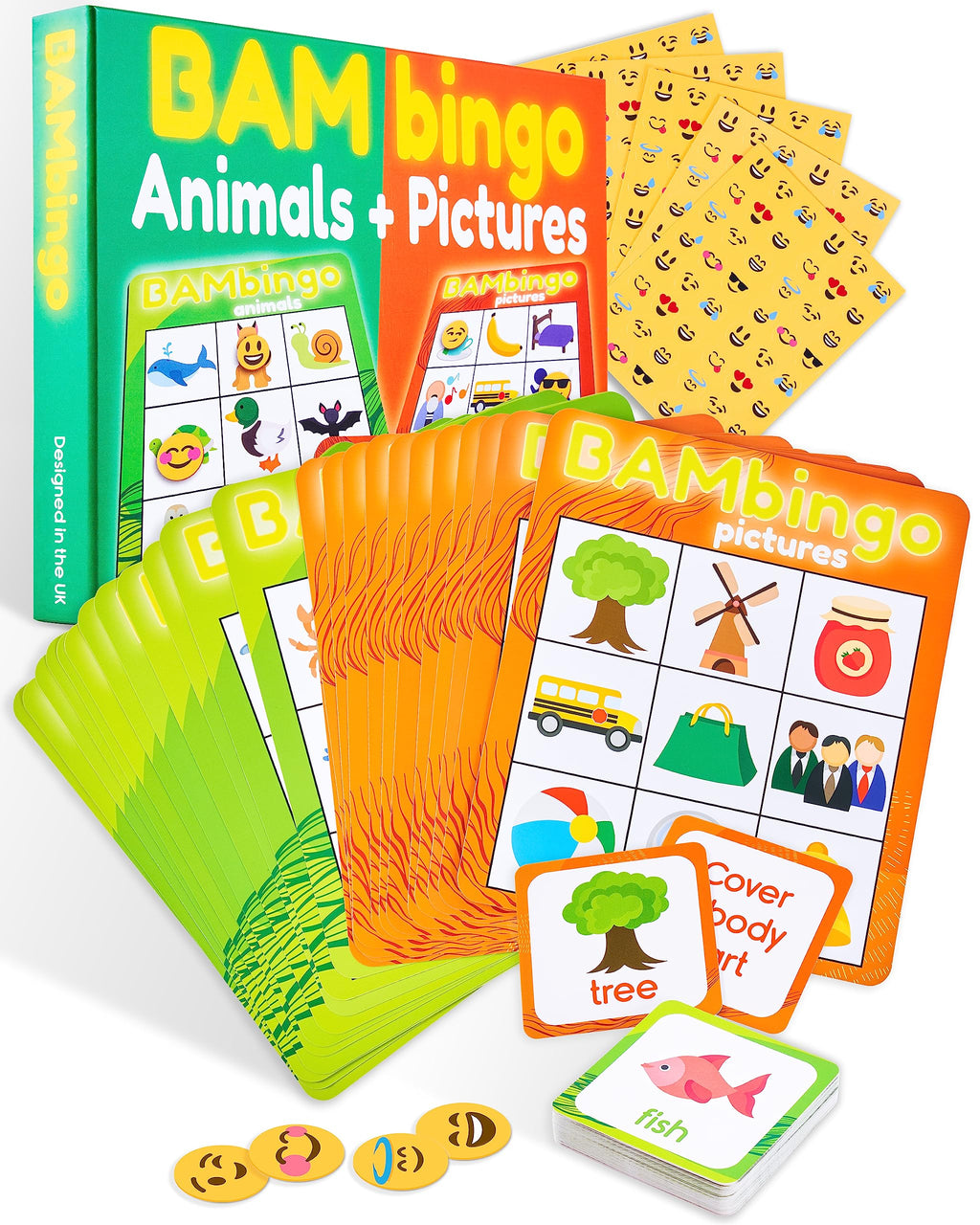 THE BAMBINO TREE Animal and Picture Bingo Game for Kids - Flash Cards Matching Learning Board Game for Ages 3-6 Preschool, Kindergarten & Family Fun