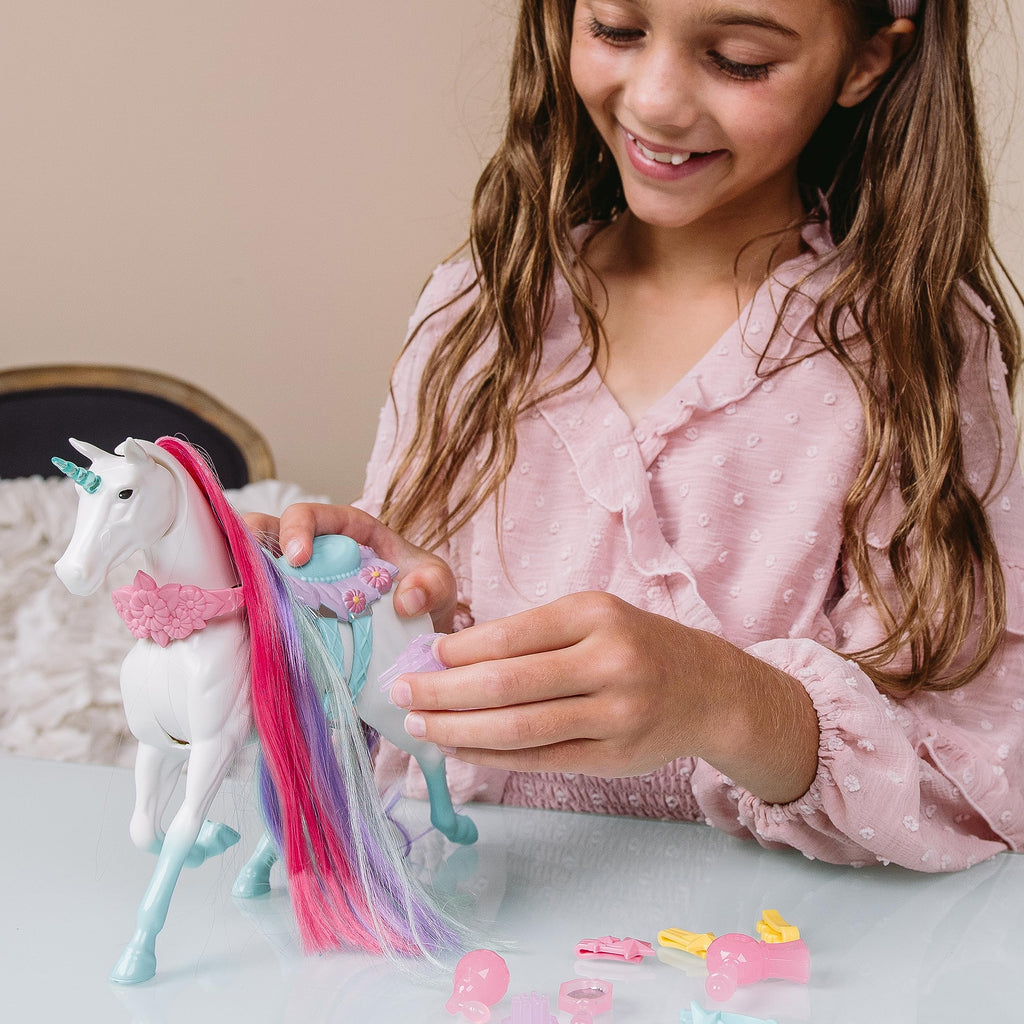 Sunny Days Entertainment Blue Ribbon Champions Fantasy Unicorn Grooming Set, Fantasy Toy Horse with Sounds and 12 Accessories, 4+