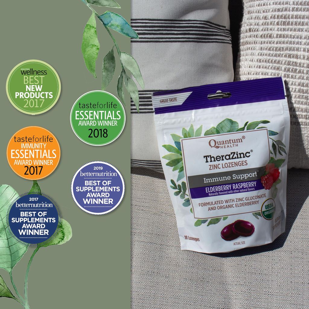 Quantum Health TheraZinc Organic Zinc Lozenges, Elderberry Sambucus Raspberry & Honey, Immune Support for Adults & Kids 12+, Fast Relief, No Aftertaste, 18 Count (Package May Vary) (Pack of 2)