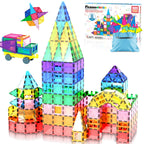 PicassoTiles 101 PCs Magnetic Tiles Building Blocks with Car & Drawstring Carry Bag Toy Storage Magnet Block for Toddlers Kids STEM Toy Set Educational Tile Learning Brain Development Ages 3+ PC101