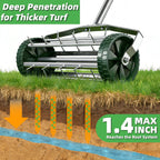 FUCIHOMA Rolling Lawn Aerator Tool, 57 Inch Back-Saving Handle, Heavy Duty Galvanized Steel Spike Aerator for Grass Roots, 1.4" D Manual Push Loosener
